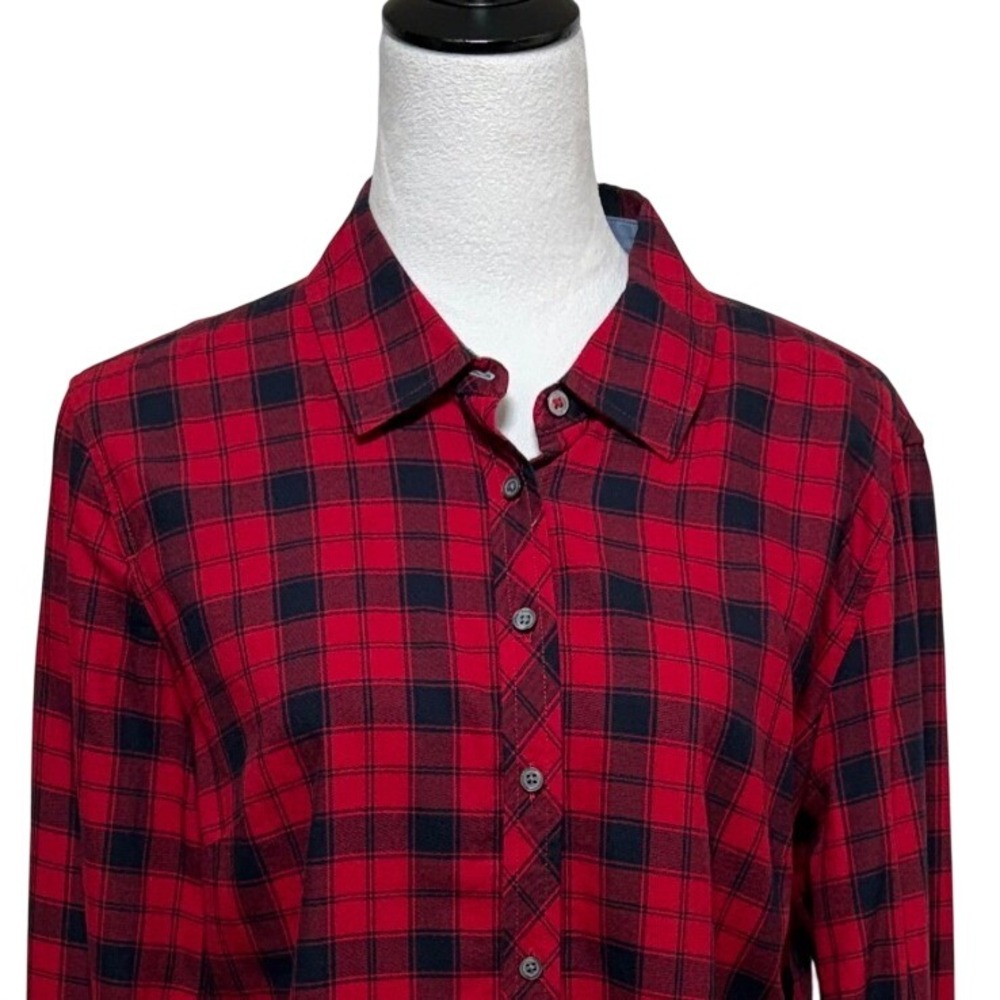 Talbots Top Womens Large Red Plaid Lightweight Flannel Button Up Long Sleeve